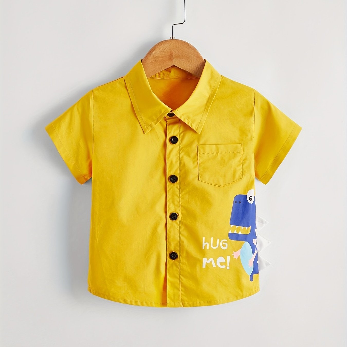 Boys Dinosaur Print Collar Shirt Short Sleeve Tops for Kids Summer
