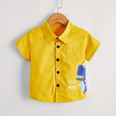 Boys Dinosaur Print Collar Shirt Short Sleeve Tops for Kids Summer