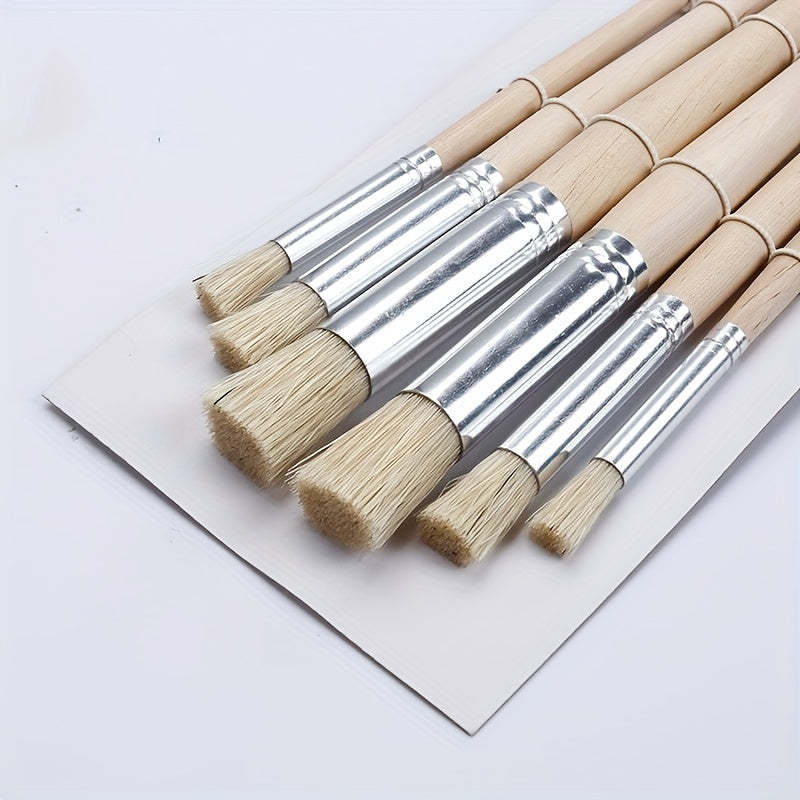 6pcs Stencil Paint Brushes Set Bristle Hair Wooden Handle DIY Crafts Watercolor