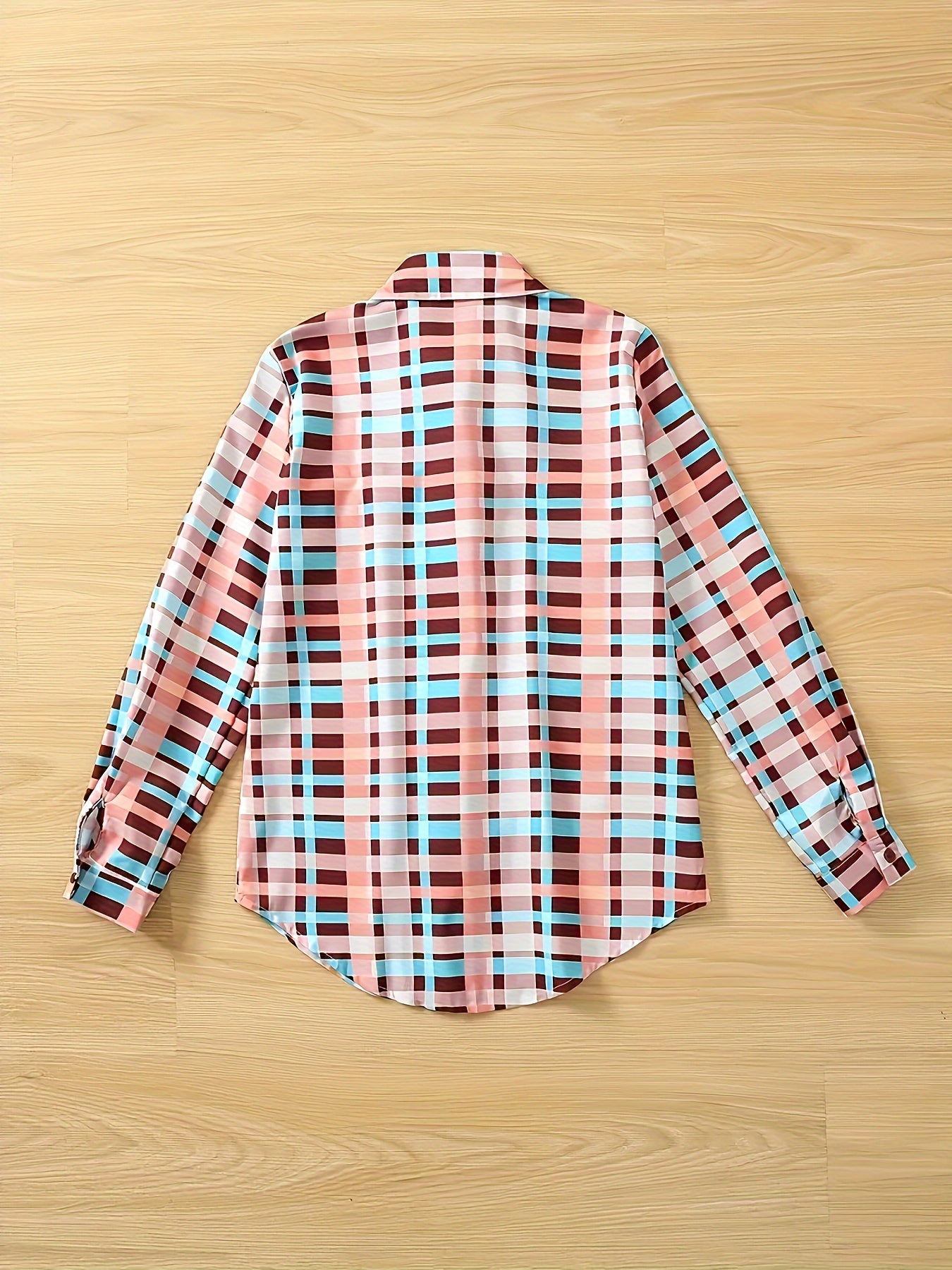 Plaid Print Long Sleeve Button Up Casual Blouse
