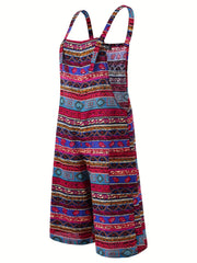 Striped Print Jumpsuit With Pockets