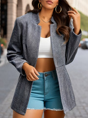 Chevron Print Woolen Long Sleeve Blazer