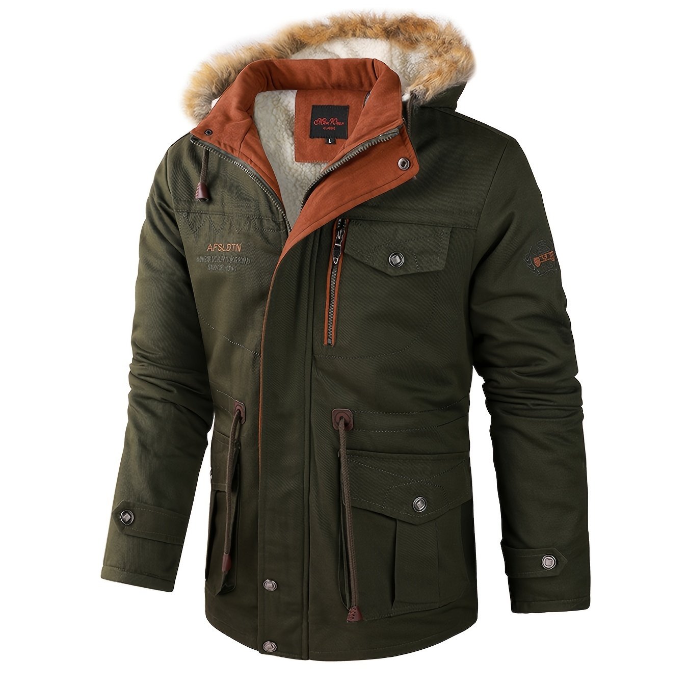 Men's Plush Outdoor Jacket Hooded Winter Coat