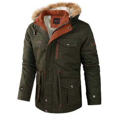 Men's Plush Outdoor Jacket Hooded Winter Coat