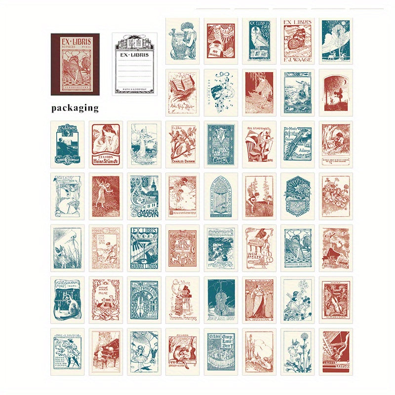 50 Retro Bookplate Engraved Paper Sheets 9x7 cm, Hand Account Base Paper