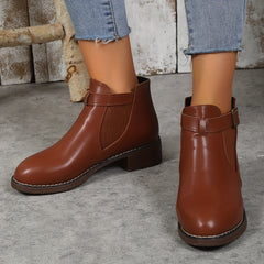 Chunky Heel Chelsea Boots with Buckle Strap Detail