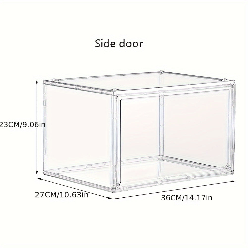2pcs Dustproof Shoe Storage Box Plastic Foldable Stackable Shoe Cabinet Organize