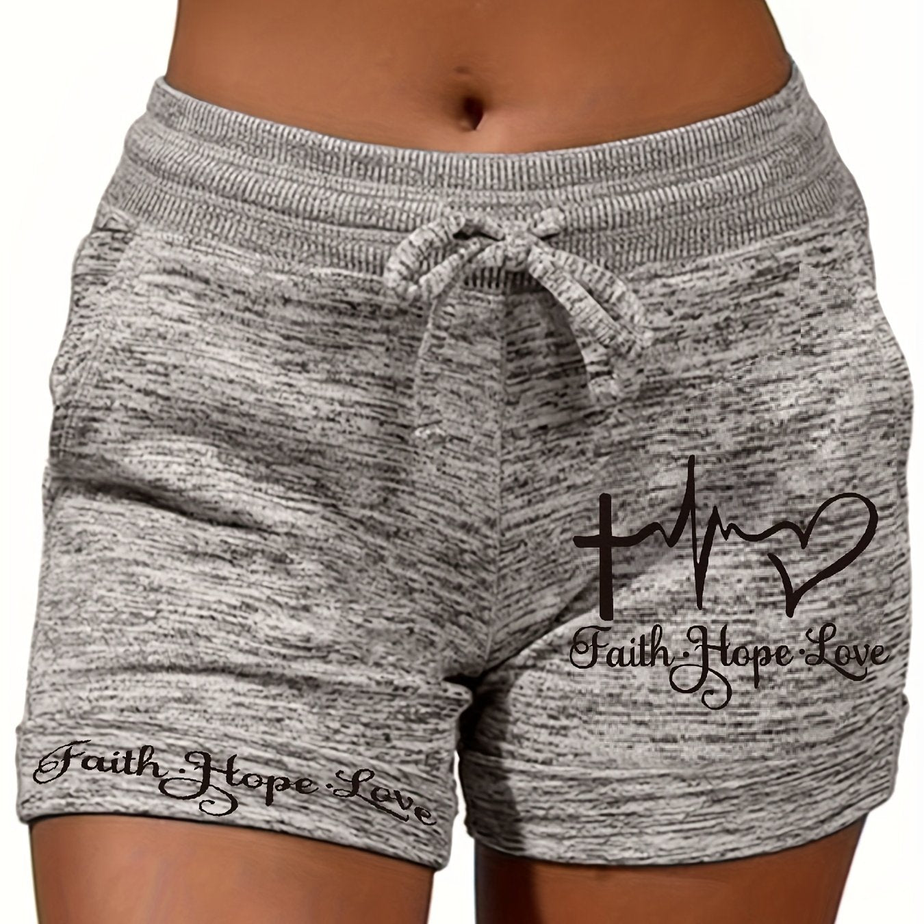 Letter Print Drawstring Shorts Casual Dual Pockets Summer Women's Clothing