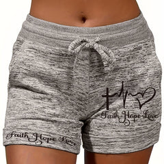 Letter Print Drawstring Shorts Casual Dual Pockets Summer Women's Clothing