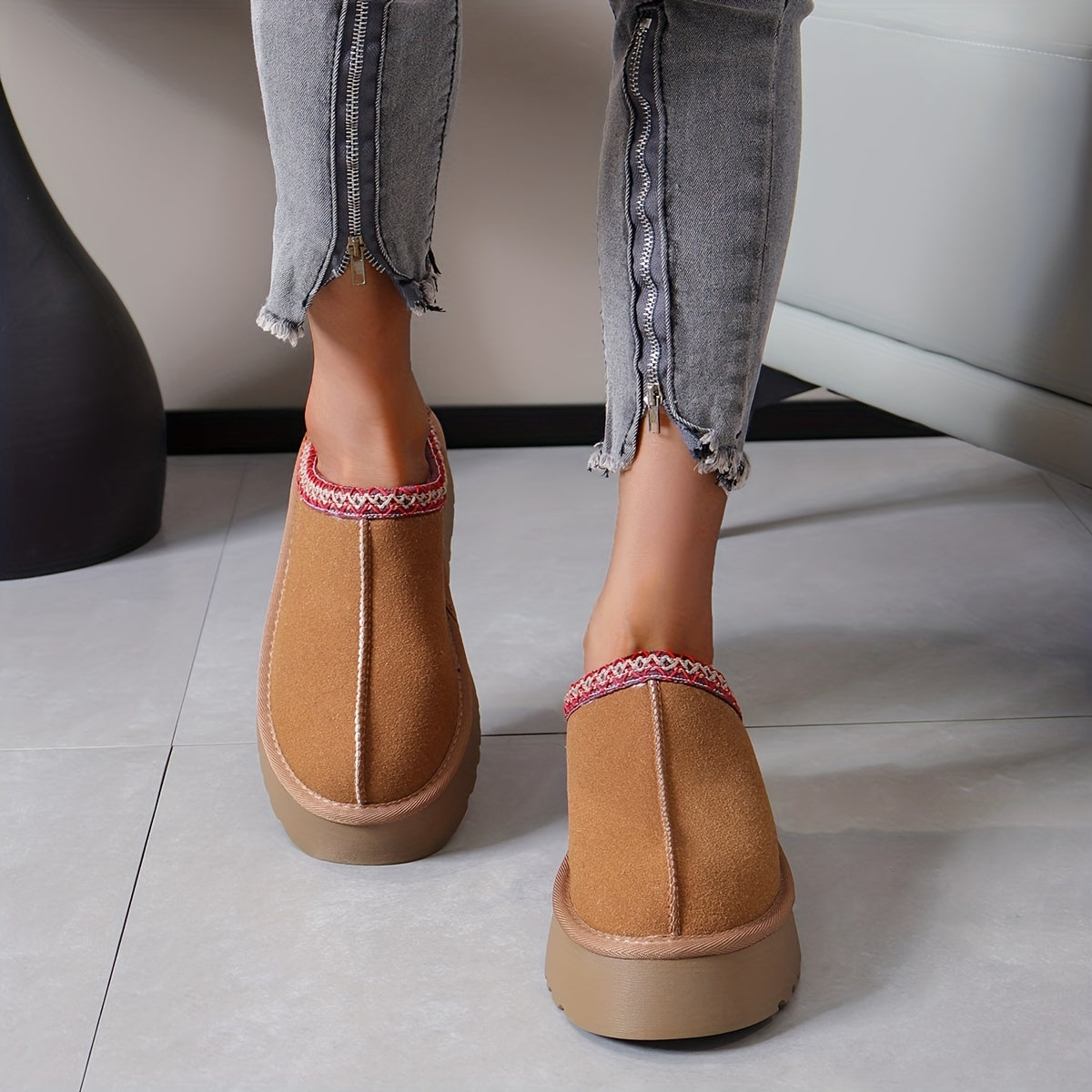 Women's Platform Short Boots Slip On Outdoor Shoes Non Slip Fur Boots