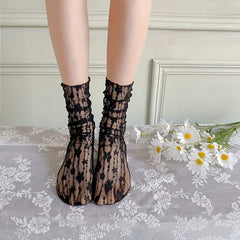 Lace Mesh Socks Floral Design Mid Tube Stockings