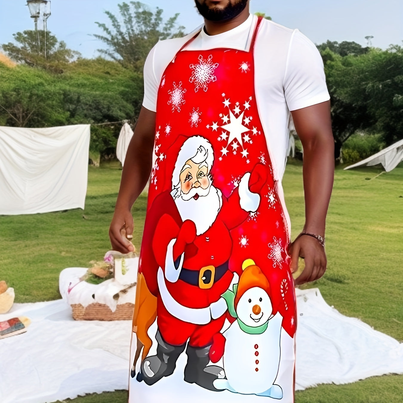 Christmas Theme Unisex Adjustable Cooking Apron Polyester Apron