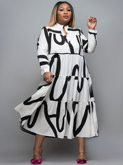 Geometric Print Polo Collar Maxi Dress Women's Plus Size