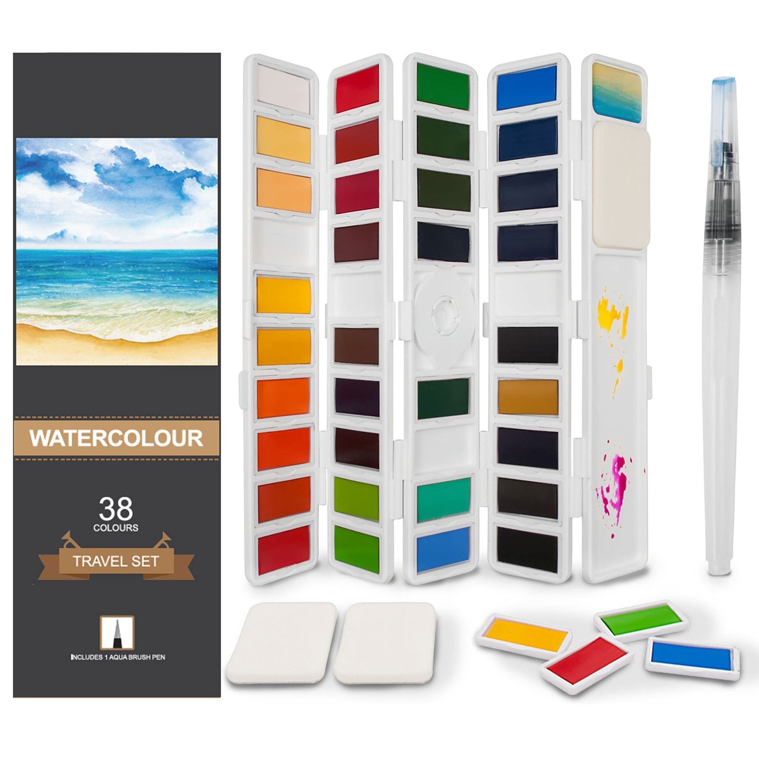Watercolour Paint Set 24/38/48 Half Pans Travel Case Artists Hobbyists Adults