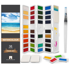 Watercolour Paint Set 24/38/48 Half Pans Travel Case Artists Hobbyists Adults