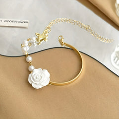 Red Rose & Pearl Flower Bracelet French Niche Sense Bow Hand Jewelry