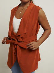 Solid Shawl Collar Vest Cardigan With Belt