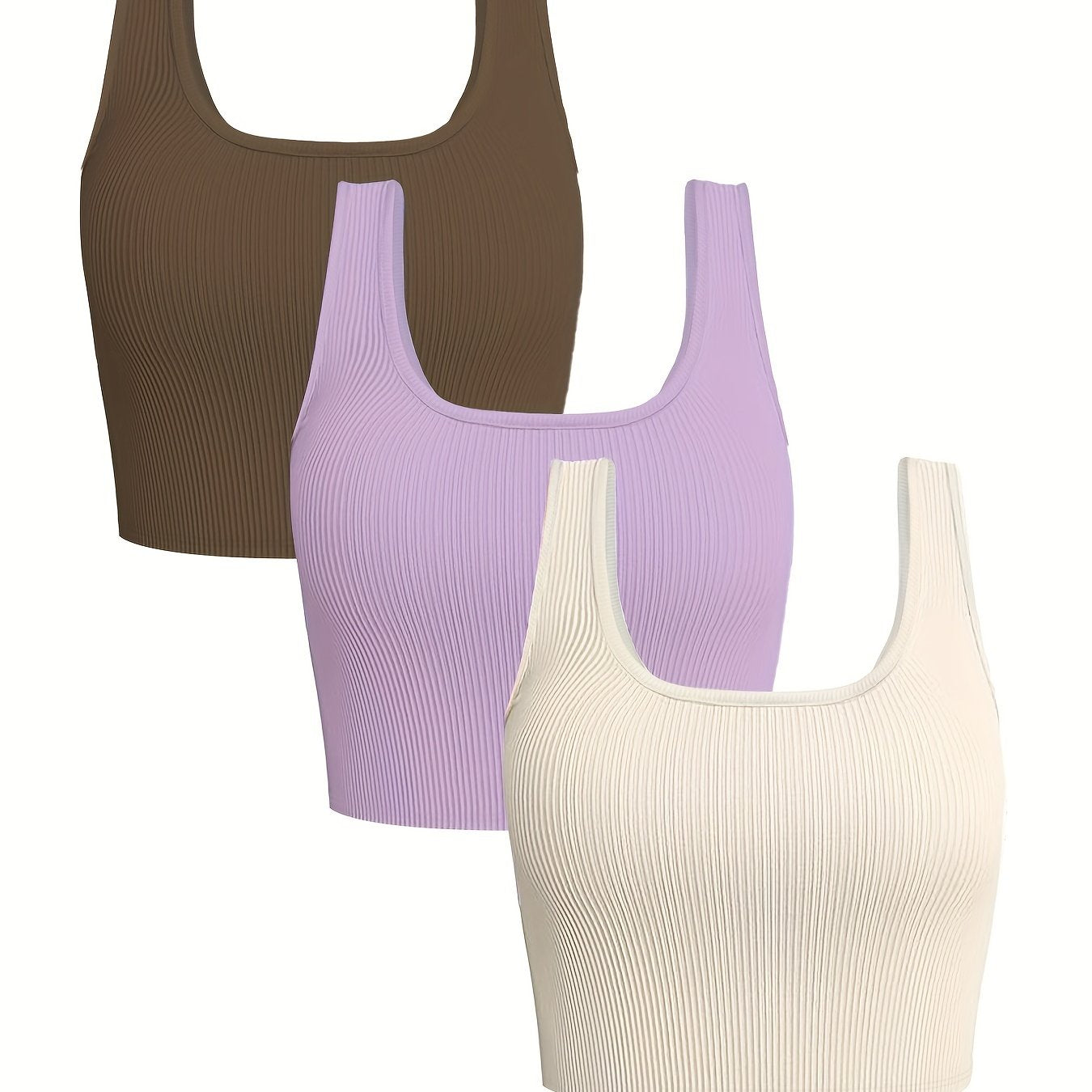3 Pack Plus Size Ribbed Square Neck Crop Tank Set
