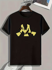 M Pattern Print Men's Sports T-shirt for Fitness Activities