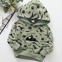Boys Dinosaur Print Crewneck Hoodie Sweatshirt