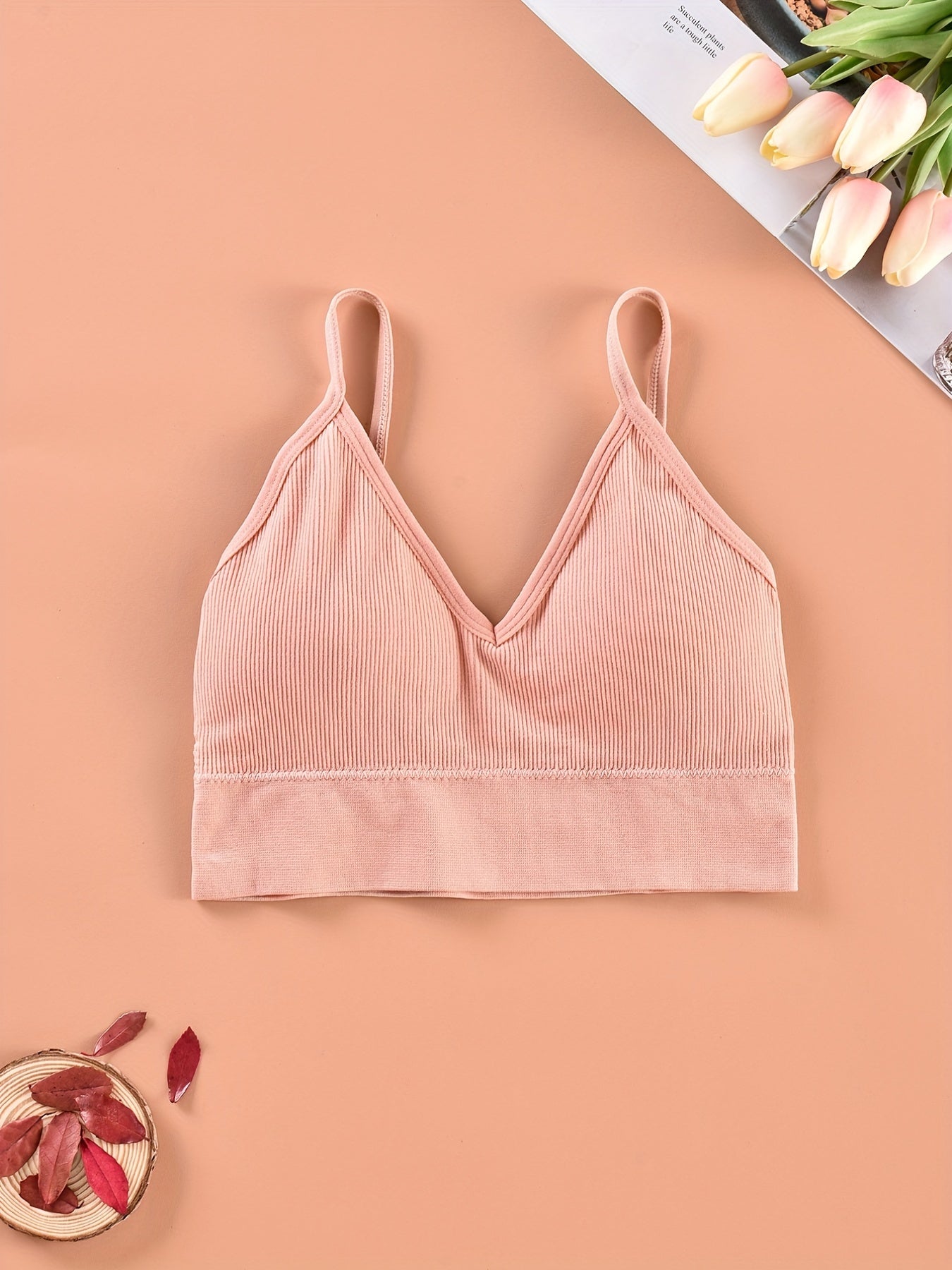 Ribbed Cami Crop Top V Neck Backless
