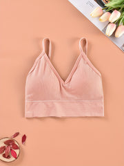 Ribbed Cami Crop Top V Neck Backless