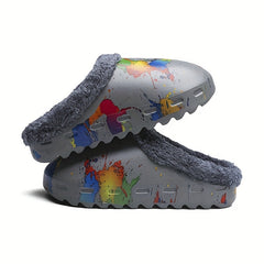 Colorful Print Thermal Sandals Plush Fuzzy Slippers