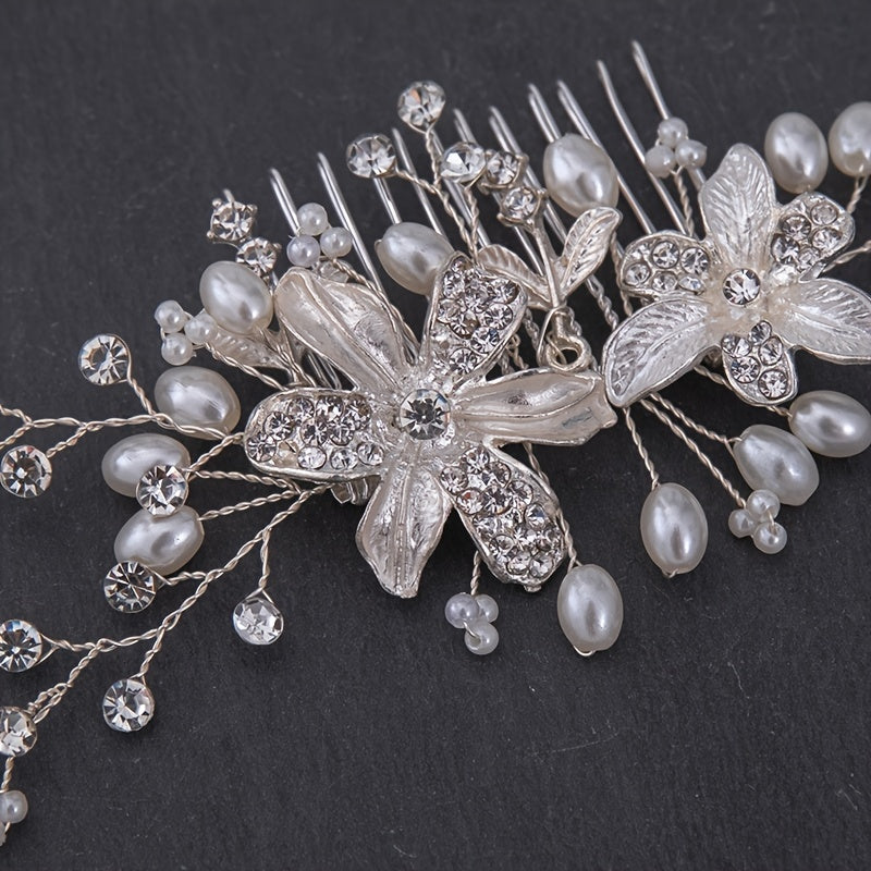 Leaf Bridal Hair Comb Faux Pearl Crystal Headpiece