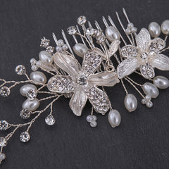 Leaf Bridal Hair Comb Faux Pearl Crystal Headpiece