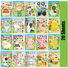 20 Sheets Farm Animal Stickers - Mix & Match Designs - Party Favors & Crafts