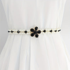 Faux Pearl Girdle Elastic Waistband Women Dress Belt
