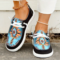 Women's Printed Canvas Shoes Lace Up Low Top Walking Shoes