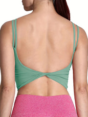 Women's Twist Back Sports Bra Padded Backless Yoga Crop Tank Top