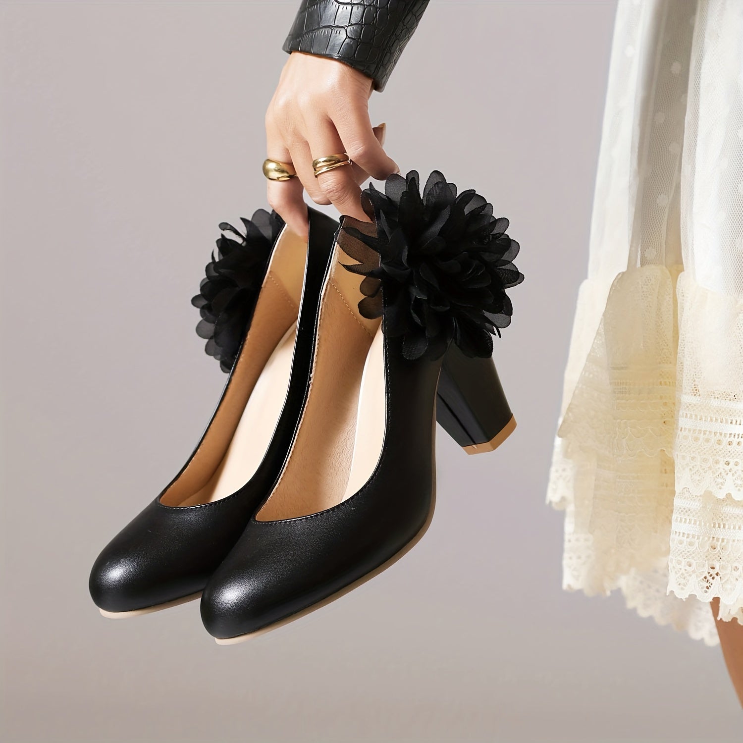 Women's Floral Block Heel Pumps for Parties