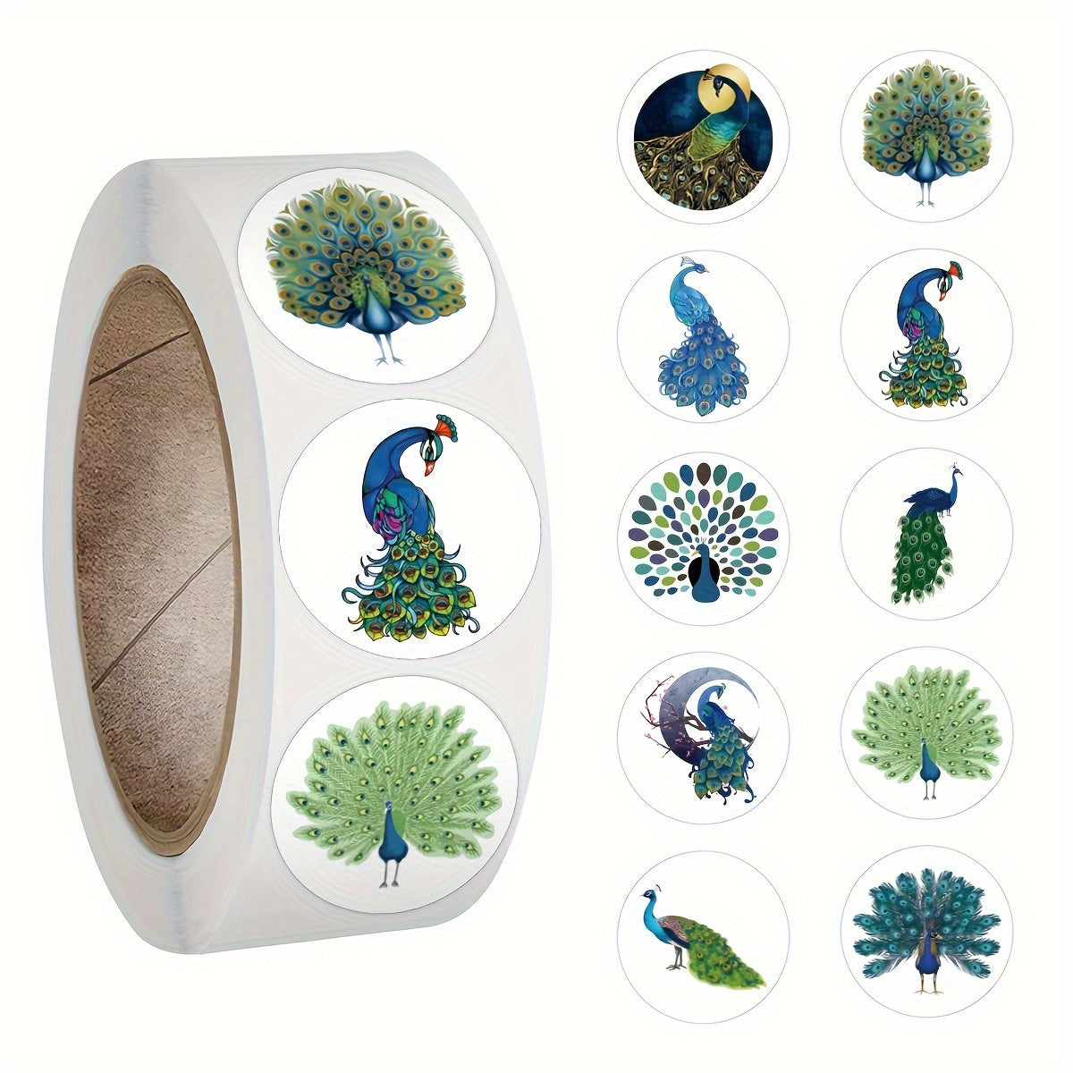 500pcs Peacock Stickers Roll Vinyl Stickers Scrapbook Journaling Laptop Bumper