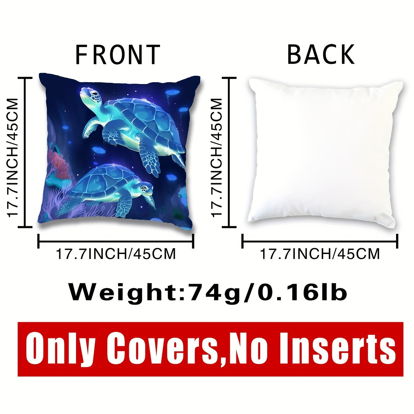 Noctilucent Turtle Pillowcase for Home Decoration 17.7 x 17.7