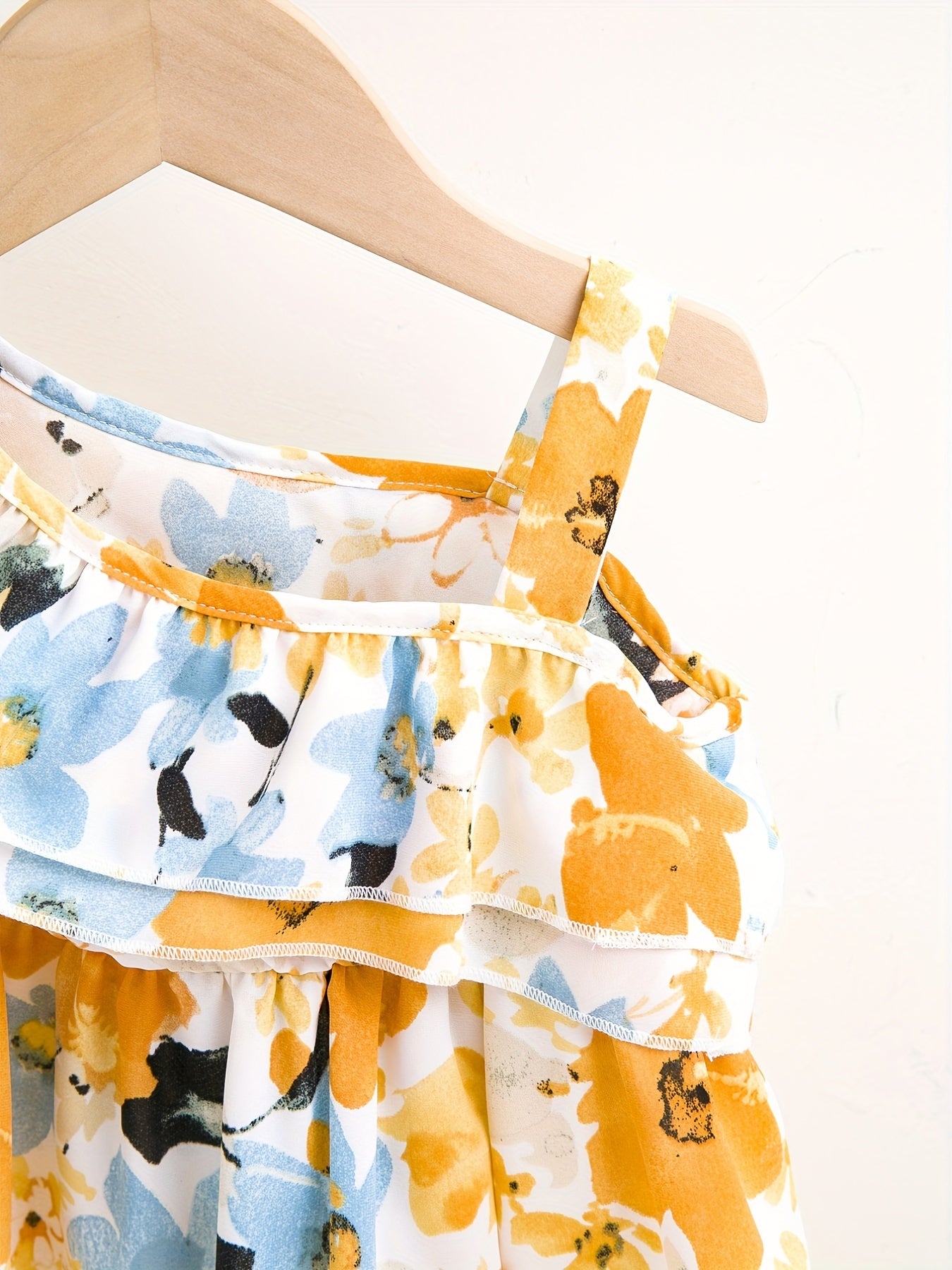 Baby Girls Flowers Print Ruffle Trim Dress Kid Summer Clothes