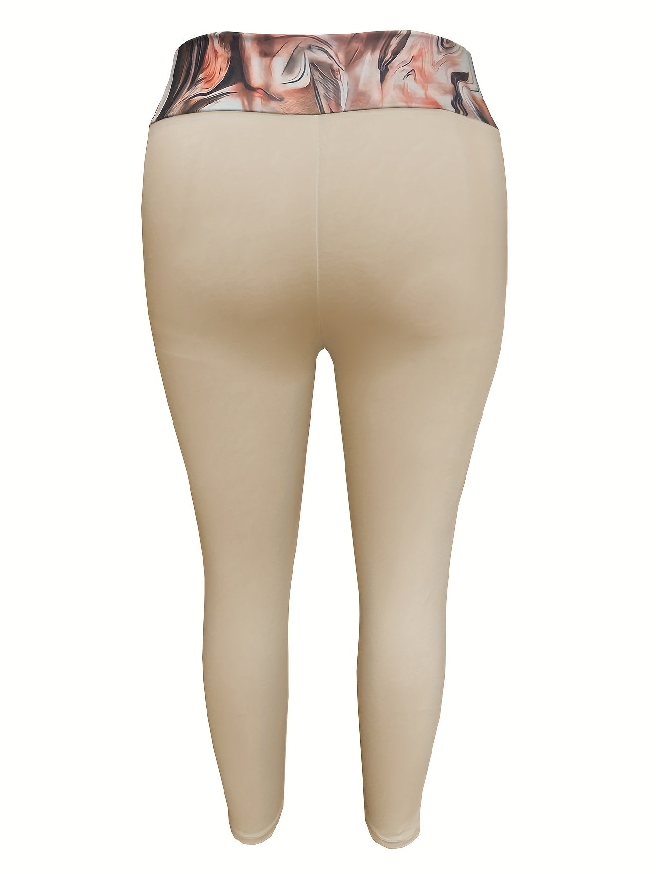 Women's Plus Size Sports Leggings with Contrast Print Waist and Pockets