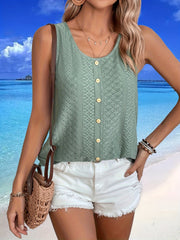 Eyelet Tank Top Crew Neck Summer Sleeveless Casual Tank Top