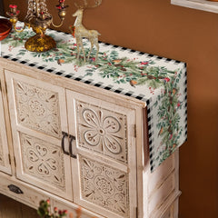 Christmas Bird Winter Eucalyptus Plaid Linen Table Runner 33.02x18