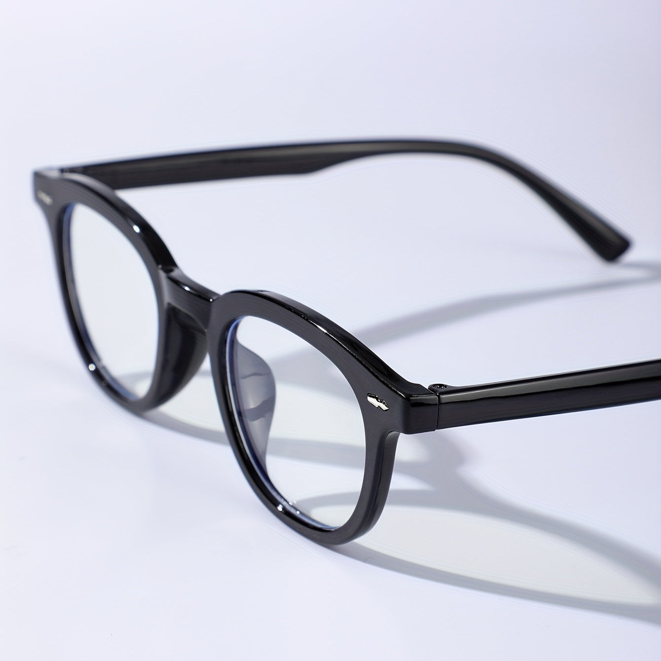 Men's Round Small Frame Flat Preppy Plastic Glasses