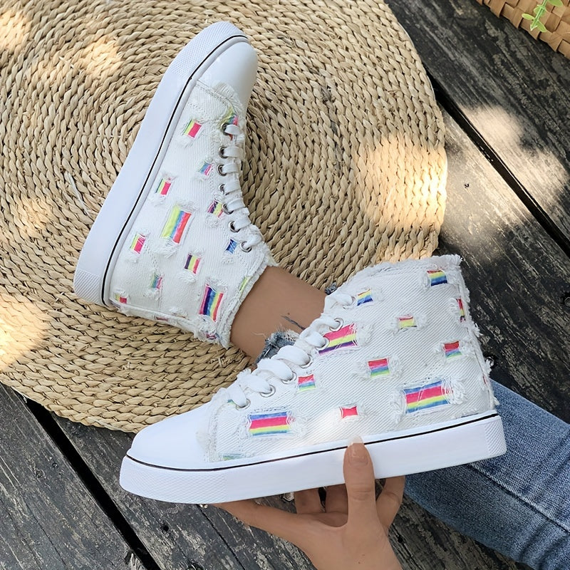 Women's High Top Canvas Sneakers Lace Up Flat Skate Shoes