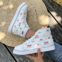 Women's High Top Canvas Sneakers Lace Up Flat Skate Shoes