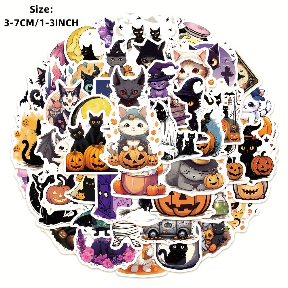 50pcs Halloween Cat Graffiti Stickers Waterproof DIY Handbook Stick
