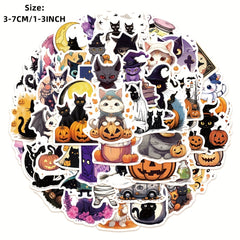 50pcs Halloween Cat Graffiti Stickers Waterproof DIY Handbook Stick