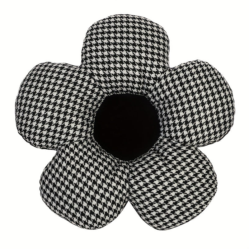 Stylish Houndstooth Flower Headrest Cushion & Waist Pad Car Accessory