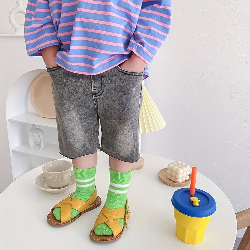 Girls Kids Cotton Blend Stripe Crew Socks for Spring & Summer