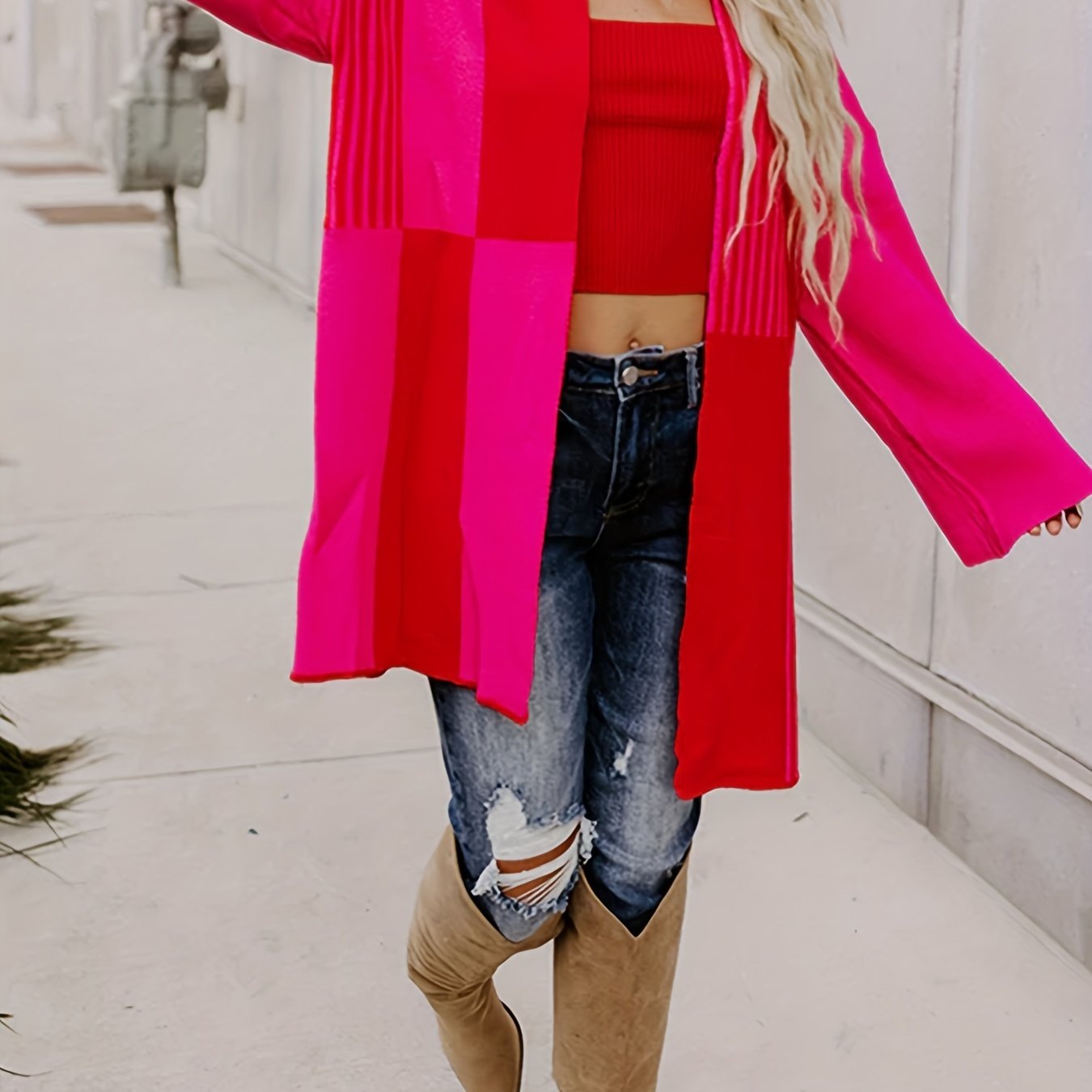 Colorblock Long Sleeve Open Front Cardigan