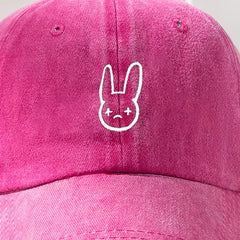 Cartoon Rabbit Print Baseball Cap Washed Distressed Bunny Dad Hats