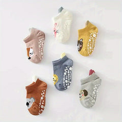 6 Pairs Toddler Cotton Animal Ankle Socks w/ Grips for Kids